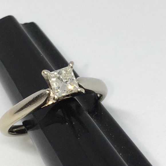 Solid Stamped 14K White Gold Natural Diamond Princess Solitaire Engagement Ring - Picture 11 of 17